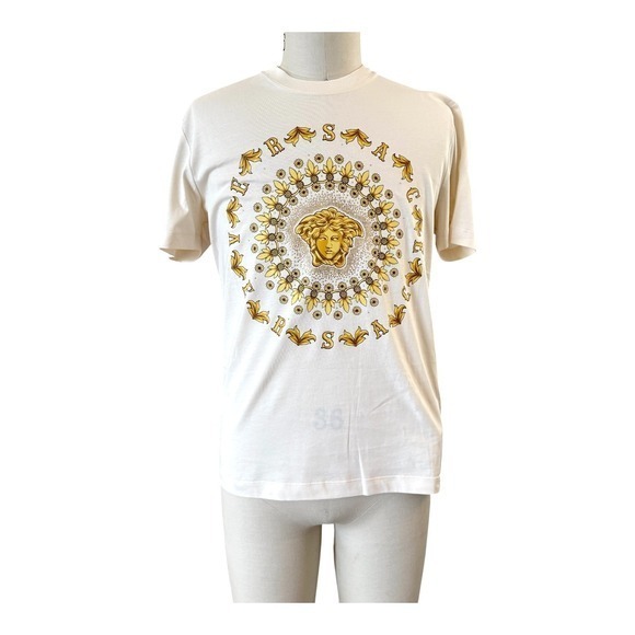 Versace White Cotton Medusa Head Embroidered Crewneck T-Shirt, Med